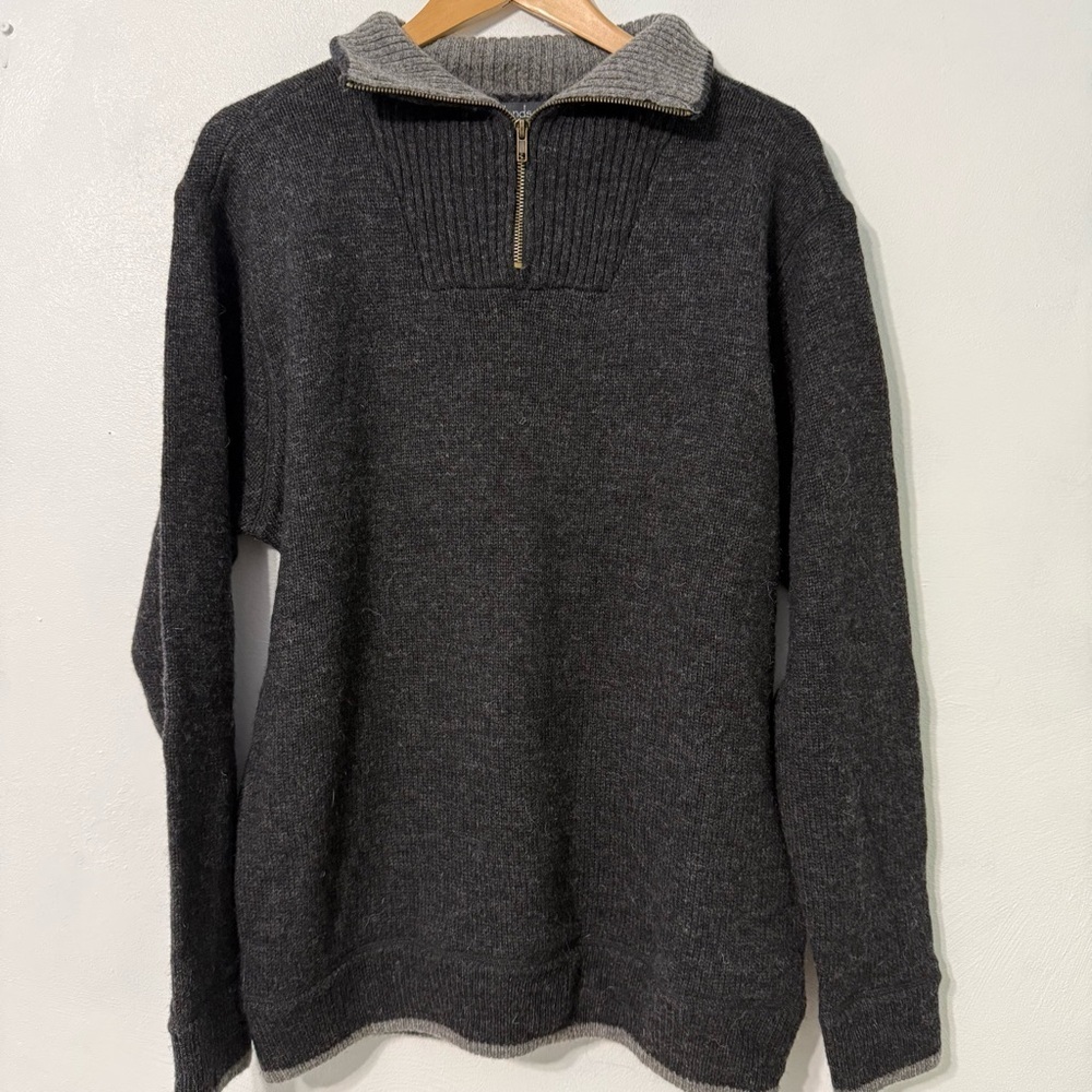 Irelandseye 100% wool Men's Gray Quarter-Zip Sweater